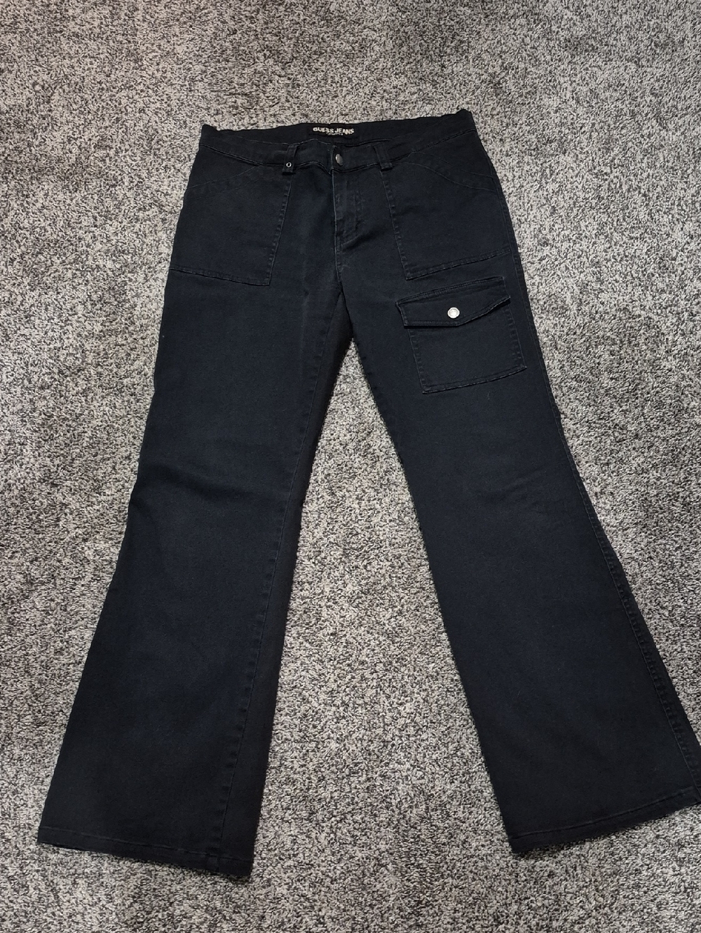 Vintage Guess Black Boot Cut Utility Jeans with Cargo Flap